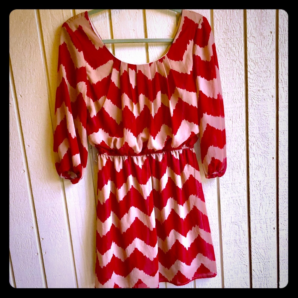 Tan and Dark Red Chevron dress